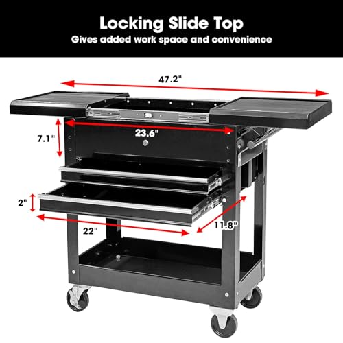 Torin ATC310B-1 Service Utility Tool Cabinet Cart - Black, 2 Drawer Slide Top, 350 lbs