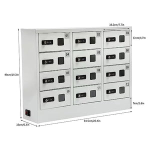 Bpatoimsx Cell Phone Steel Locker with Charging Station - White, 12 Slots