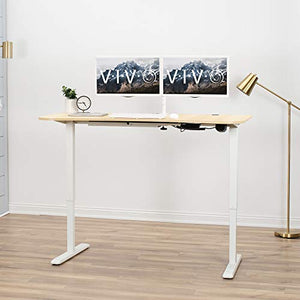 VIVO Electric Height Adjustable 63 x 32 inch Stand Up Desk, Complete Active Workstation with 3 Section Light Wood Table Top, White Frame, Touch Screen Controller, DESK-KIT-2EWC