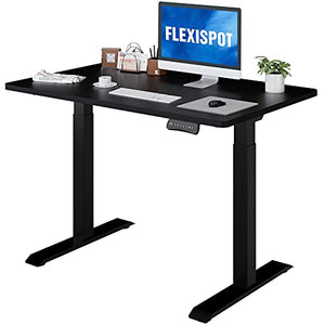FlexiSpot Dual Motor Electric Standing Desk 48x30 Inches Whole Piece Board Stand Up Desk Adjustable Desk Home Office Desk Computer Workstation Adjustable Height, Black Desktop, Black Frame