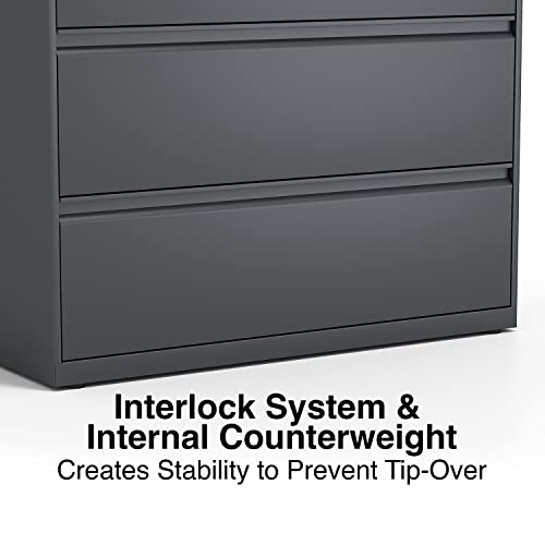Lorell 60437 4-Drawer Lateral File Cabinet, 42"x18-5/8"x52-1/2", Charcoal