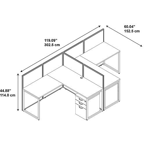 Bush Business Furniture Easy Office 60W Two Person L Shaped Desk Open Office with Mobile File Cabinets in Mocha Cherry