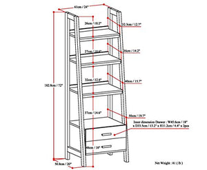 Simpli Home 3AXCSAW-06-BR Sawhorse Solid Wood 72 inch x 24 inch Modern Industrial Ladder Shelf with Storage in Dark Chestnut Brown