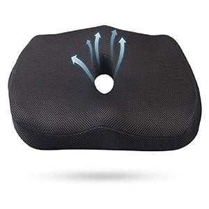 HHWKSJ Cushion - Portable Seat Cushion for Chairs, Car, Office, Commute, Airplane, Wheelchair - Relieve Sciatica, Coccyx/Tailbone & Back Pain - Ergonomic Design - Long Lasting (Black)