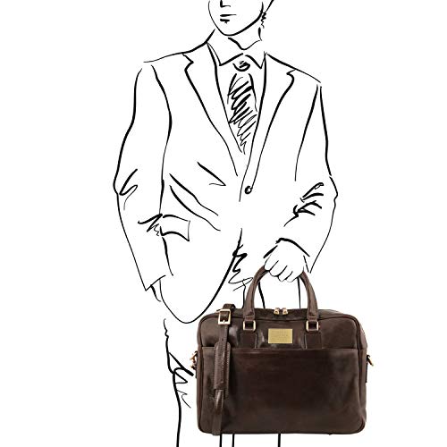 Tuscany Leather Urbino Leather laptop briefcase 2 compartments with front pocket - TL141894 (Dark Brown)