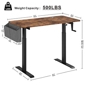 IRONCK Adjustable Height Desk,Standing Desk with Crank Handle,Sit Stand Desks with Storage Bag, Home Office, Brown