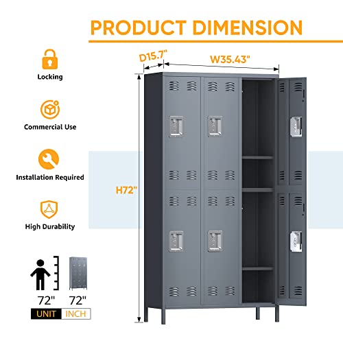 GangMei 72" Tall Metal Locker with 6 Doors, Light Gray, Assembly Required