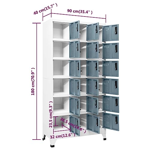 loibinfen Metal Locker Cabinet with 18 Lockers, Employees Storage School Hospital Gym, Light Gray/Dark Gray 35.4"x15.7"x70.9" Steel