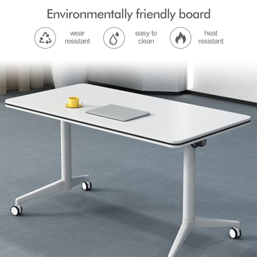 JNMDLAKO Folding Conference Room Table, Modern White Meeting Table with Silent Wheels - 4PCS 55.1 * 23.6 * 29.5in