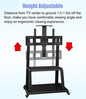 SSZY Adjustable Bedroom TV Stand for 32-50 Inch TV, Black Heavy Duty Rolling Cart with Wheels & Camera/AV Shelf, 120Kg Capacity