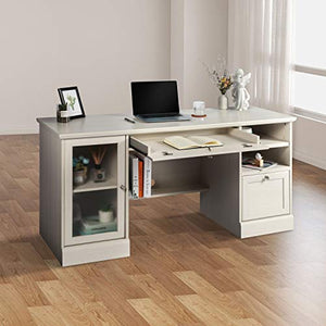 62" Executive Desk with Drawers & Cabinet,Office Computer Desk,Writing Study Table,PC Laptop Table,Modern Study Workstation for Home Office & Den,White