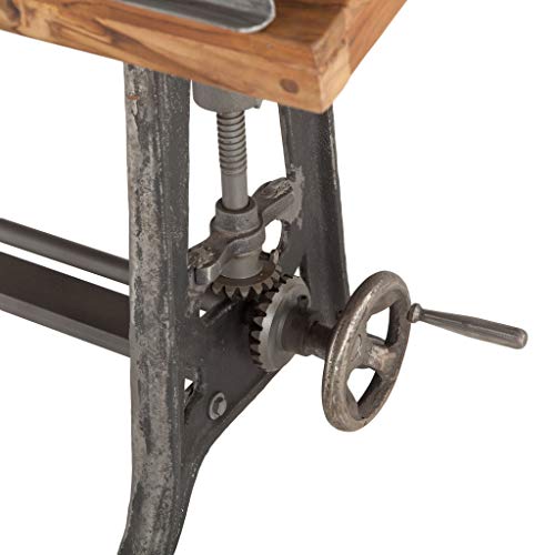 Vintage Drafting Table | Beirut Industrial Artist Desk Also Used as Full Standing Desk with Reclaimed Wood Table Top. Crank Adjustable Desk with Iron Cast Base, and tilt top Desk.