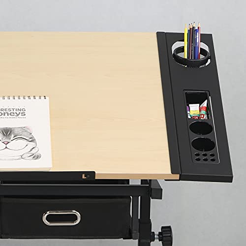 Office Tables for Small Spaces,Adjustable Wood Drafting Desk with 2 Drawers for Home Office and School(Wood)