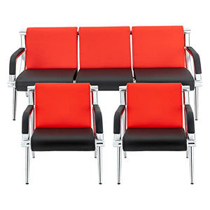 Diggettio Office Reception Sofa Set - 5-Seat PU Leather Chairs with Arms (Black+Red)