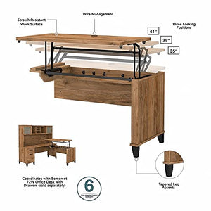 Bush Furniture UrbanPro Sit-Stand L Desk Set with File Cabinet in Walnut - Engineered Wood