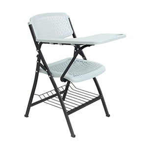 WAEYZ Folding Training Chair with Writing Board, High Grade Plastic Steel, Book Placement Net Shelf, Stacking Storage - White, 8 pcs