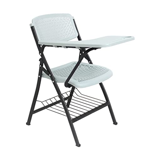 WAEYZ Folding Training Chair with Writing Board, High Grade Plastic Steel, Book Placement Net Shelf, Stacking Storage - White, 8 pcs