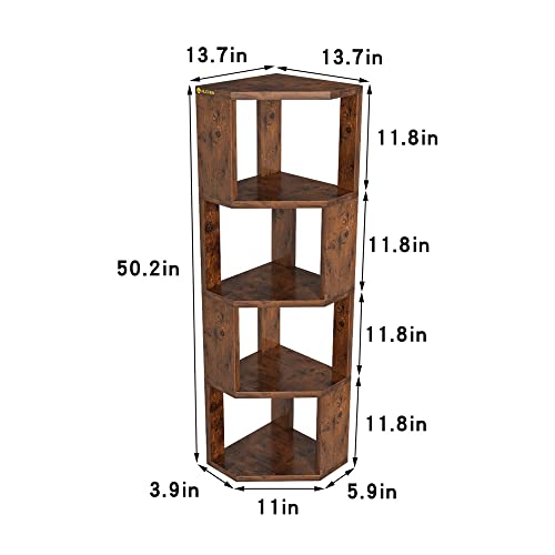 TEMKIN 4 Tier Corner Shelf Bookcase Wooden Display Bookshelf Storage Rack