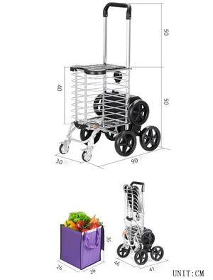 CAULO Electric Grocery Shopping Cart with 6-Wheels Folding Utility Cart - Cover & Cup Holder - Trolley for Laundry (5AH)