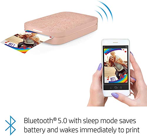 HP Sprocket Photo Printer, (2nd Edition) Print Social Media Photos on 2x3 Sticky-Backed Paper (Blush) + Photo Paper (50 Sheets) + USB Cable + 60 Decorative Stick-On Border Frames