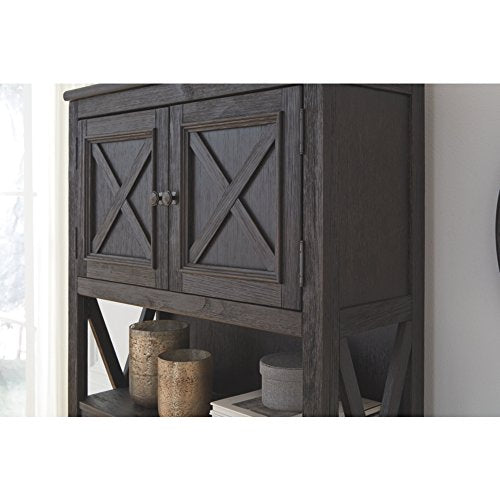 Ashley Furniture Signature Design - Tyler Creek Large Bookcase - Casual - 3 Shelves/1 Cabinet - Grayish Brown/Black Finish - Antiqued Bronze Hardware