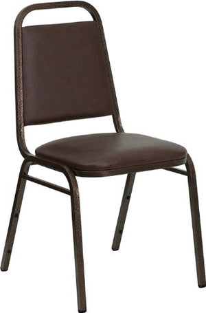 LIVING TRENDS Marvelius Trapezoidal Back Banquet Chair 8 Pack - Brown Vinyl, Copper Vein Frame