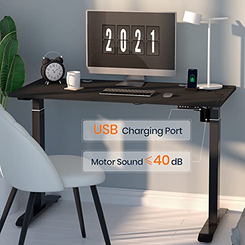 Electric Adjustable Height Standing Desks for Home Office, 48 x 24 Inches Splice Board, Sit Stand Computer Desk, Black Frame/Black Top