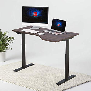 Hi5 L-Shaped (55"x33") Electric Height Adjustable Right Handed Standing Desk for Home Office Workstation (Black Frame, Walnut Top)