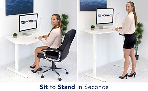 Mount-It! Electric Standing Desk Frame | Height Adjustable Motorized Sit Stand Desk Base with Controller | Single Motor Stand Up Ergonomic Workstation | Steel Legs | White