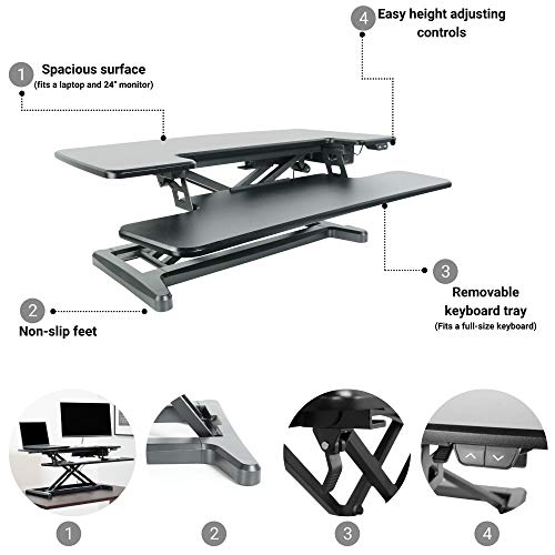 Electric Adjustable Computer Standing Desk Converter, Workstation for Home Office, 37"x20" Stand up Desk Riser, 55 lbs
