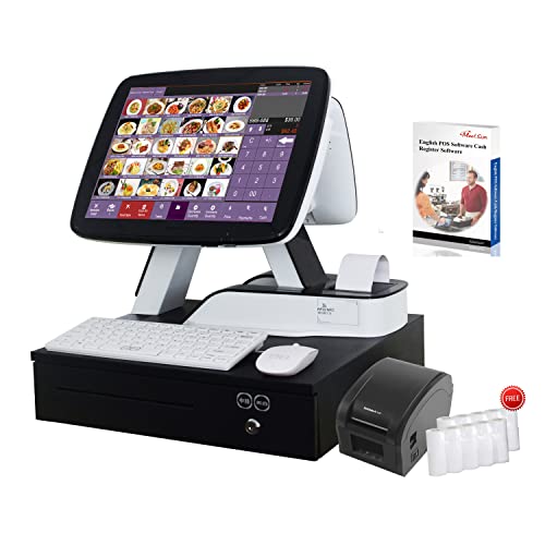 MEETSUN All in One POS Cash Register 15'' Touch Screen Windows PC with Built-in 2 1/4'' Thermal Receipt Printer for Restaurant Businesses SET03
