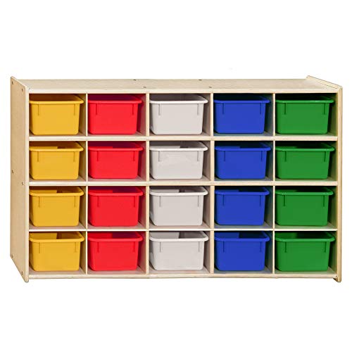 Contender Cubby Preschool Shelve for Classroom Storage Shelf with 20 Assorted Base Color Trays Best for Toy Storage, Stationary Organizer Perfect for Classrooms
