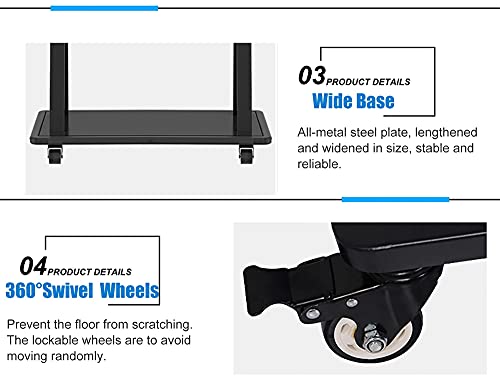 YokIma Mobile TV Stand with Wheels, Fits 43-75 Inch TV, Adjustable Height, Av Shelf, Black Heavy Duty Mount Stand