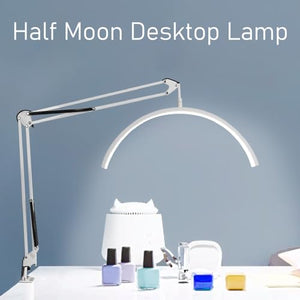 Airshi Half Moon Desk Lamp with Folding Arm - 5 Brightness Levels - High Color Rendering - White - Office (US Plug)