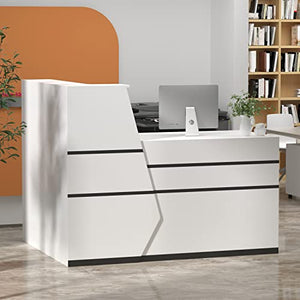 ECACAD Reception Desk with Lockable Drawer, Shelves, Keyboard Tray, Cabinet, White - 55.1”W x 43.3”D x 43.3”H