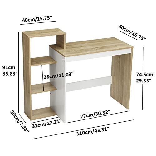 BinOxy Computer Desk 110cm with 4 Layer Storage Shelf - Modern Home Office Furniture