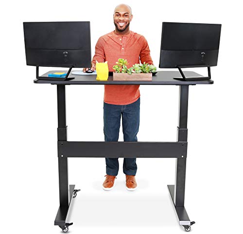 Stand Steady Tranzendesk | Pneumatic Standing Desk with Detachable Wheels| Height Adjustable Sit to Stand Workstation | Modern Ergonomic Stand Up Desk for Home & Office (48 Inch / Black) 