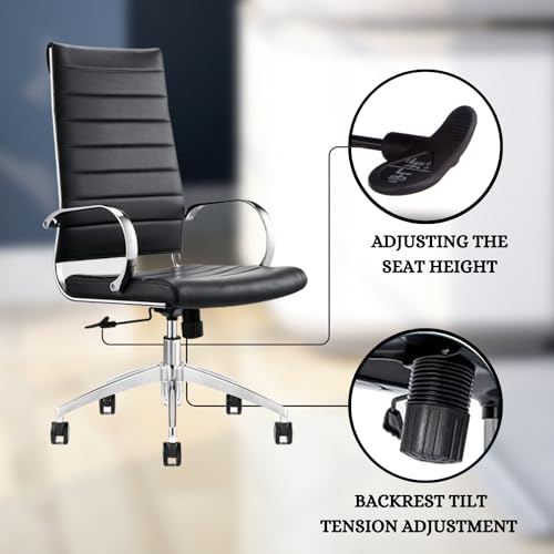 GM Seating Ribbed High Back Conference Room Chairs Set of 8 - Lumbar Support, Modern Style Executive Chair - Black