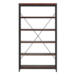 ModHaus Living Industrial Rustic Style Black Metal Frame 6 Tier 40 inches Horizontal Bookshelf Storage Media Tower | Dark Brown Finish, Living Room Decor - Includes Pen (40-inches Wide)