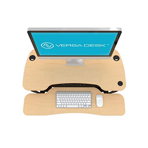 VersaDesk Power Pro - Electric Height-Adjustable Desk Riser - Sit to Stand Desktop with Keyboard and Mouse Tray (Maple, 48" X 24")