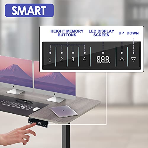 Electric Standing Desk, 4 Memory Contorller, Sit Stand Up Desk for Home Office, 55"x28" Adjustable Height Automatic Rising Sturdy Computer Workstations, Willow Wood Grain&Leather Table Top/Black Frame