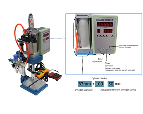 HayWHNKN Pneumatic Punch Press Machine with Display Controller Die Hole Punches Adjustable Cylinder Stroke Pneumatic Press for Sheet Metal Hole Punches Milling Machine 2 Buttons (200KG/440LB Pressure)110V