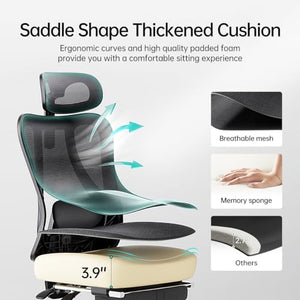 Hbada Ergonomic Office Chair with 2D Adjustable Armrest, Lumbar Support, Tilt Function, Footrest - Black
