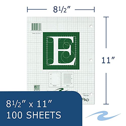 Case of 48 Engineer Pads, 8.5"x11", 100 sheets of 16# Green tint Paper, 5x5 printed Grid, 3-Hole Punched, top glued, Extra Heavy Backing