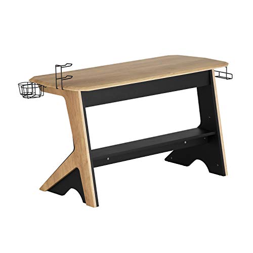 Techni Mobili Home Office Computer Writing Desk Workstation with Two Cupholders and a Headphone Hook-Pine