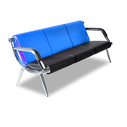 Bestmart INC 3-Seat Office Reception Sofa Waiting Room Bench Visitor Guest Sofa Airport Clinic Seat (Blue)