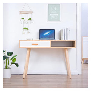 BinOxy Computer Desk with Bookcase - Nordic Wood Writing Desk for Home Office and Study