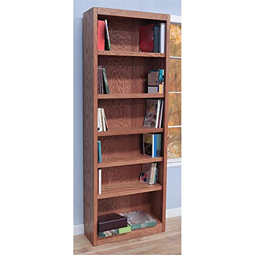 Home Square Solid Wood 84" Bookcase Set with Six Shelves, Set of 2, Dry Oak