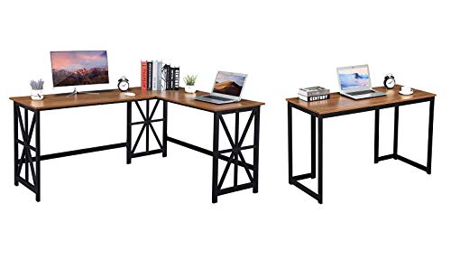 GreenForest Large L Shaped Desk and Computer Desk Bundle, Industrial Gaming Writing Desk Wrokstation Home Office Furniture Set, Walnut
