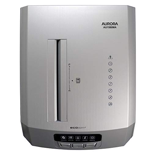 Aurora 15-Sheet Professional Grade High Security Micro-Cut Paper/CD and Credit Card Shredder, Heavy Duty 60 Minutes Continuous Running Time, Large Size 8.5-Gallon pullout Basket, Easy Mobility